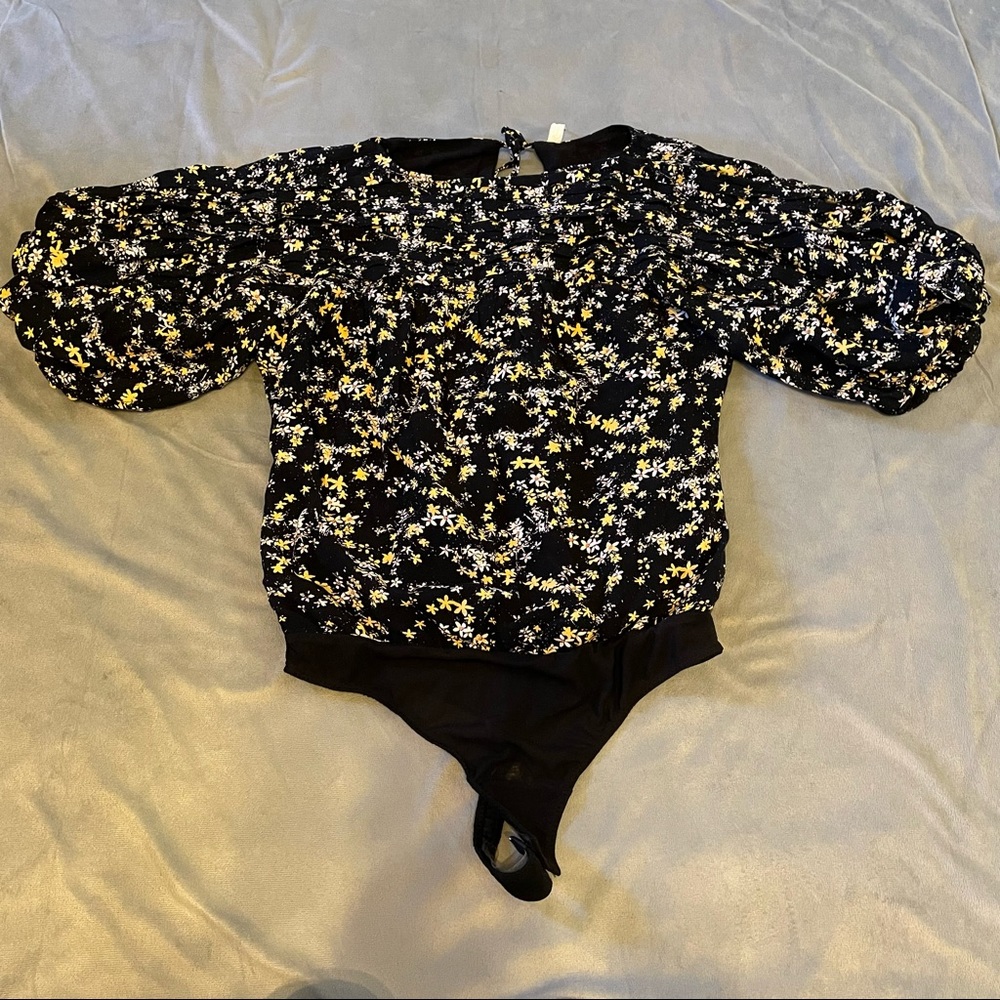 Intimately Free People Black Yellow Floral Bodysuit NWOT Size S